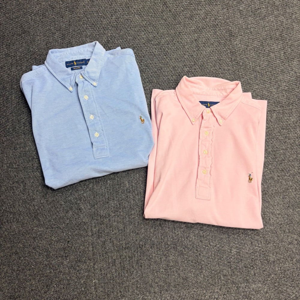 Ralph Lauren Knit Oxford Polo Shirt Bundle Blue Pink Mens LT Tall Lot of 2